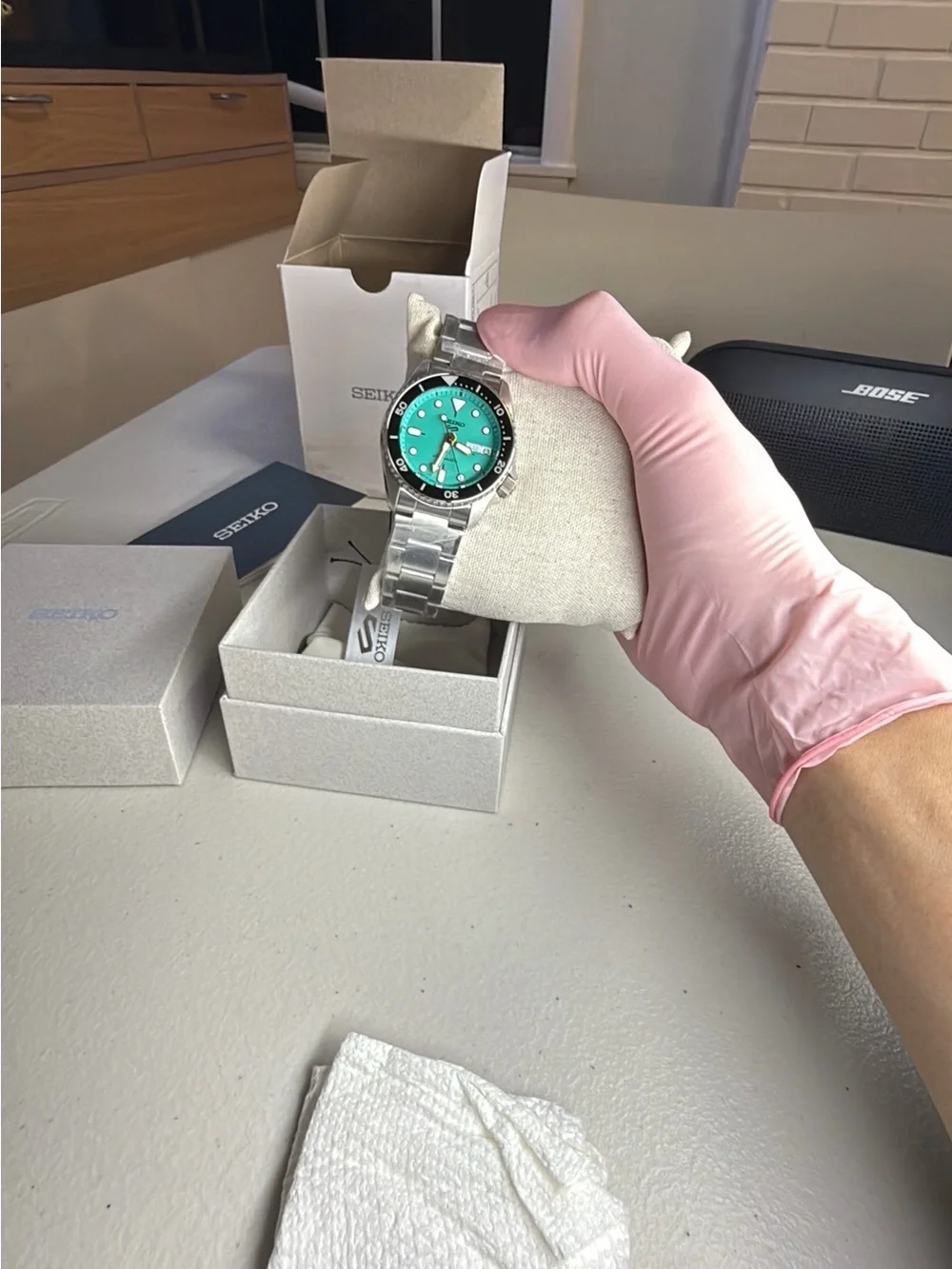 Seiko Mint Green Dial Stainless Steel Dive Watch